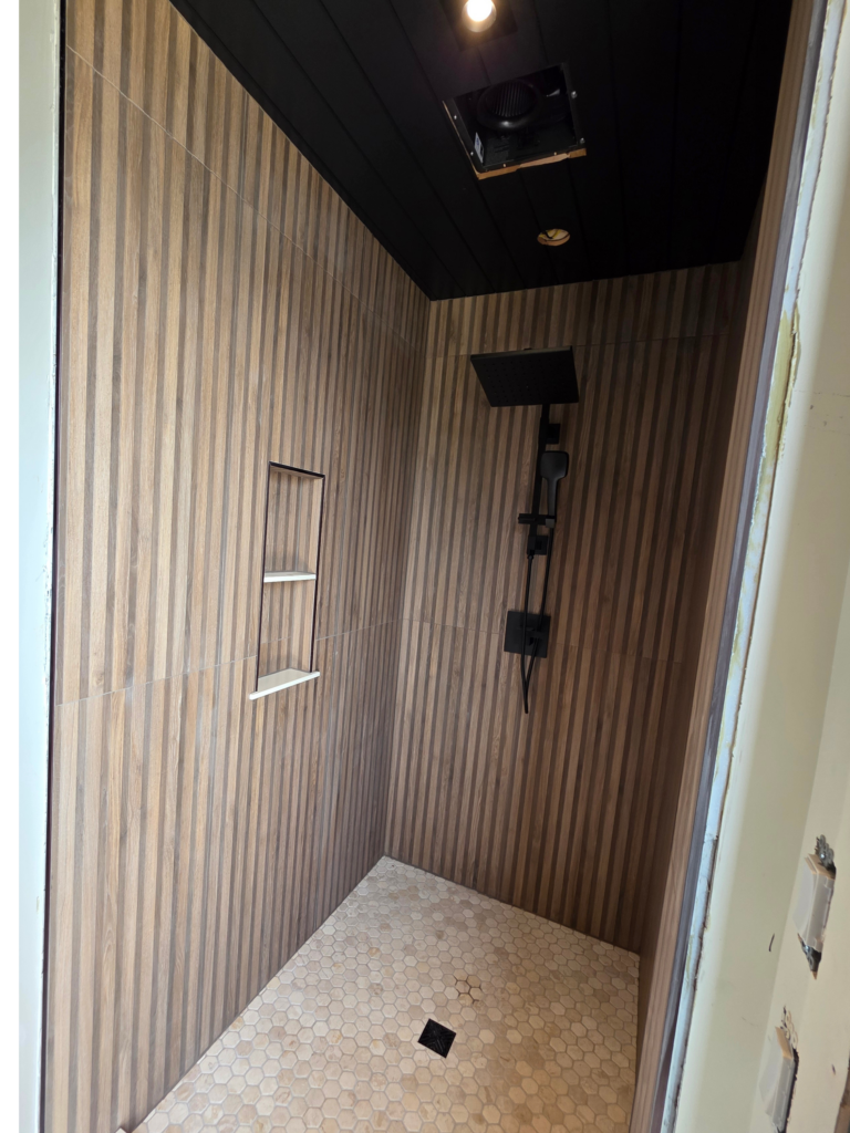 Tile shower Queensbury New York install pyles tile hexagon floor design