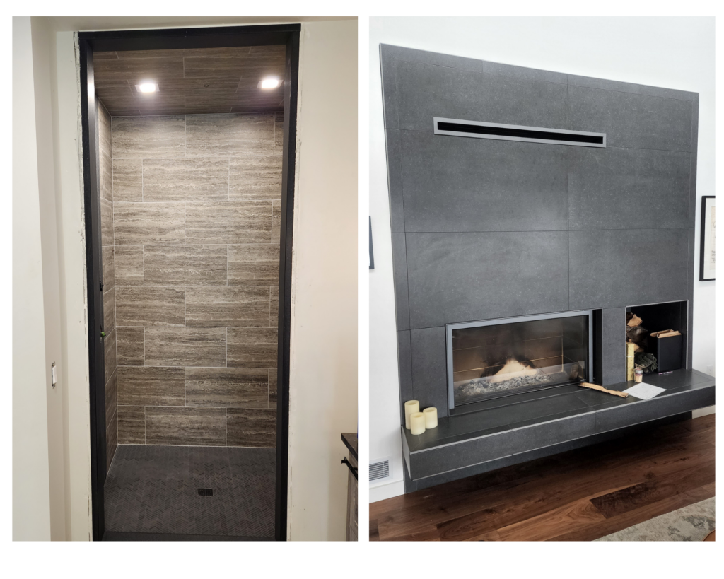 custom shower and fireplace design Adirondacks NY Pyles Tile